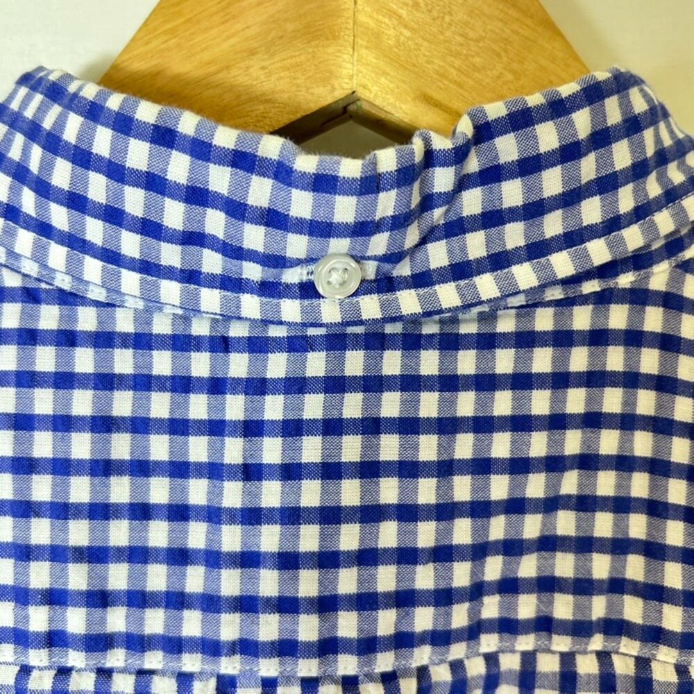 J. Crew Royal Blue White Gingham Check Seersucker SS Buttondown Shirt Sz L - Picture 9 of 16